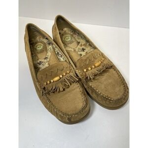 Earth Spirit Womens Fringe Beaded Suede Loafers Size 7.5 Comfort Shoe